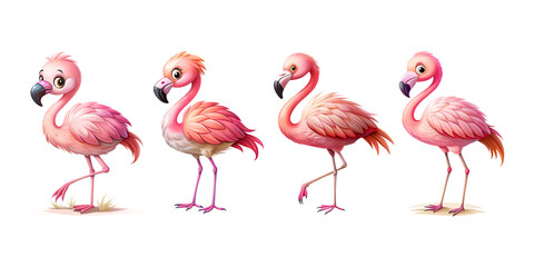 Obraz premium Adorable cute pink flamingo watercolor clipart isolated on transparent background