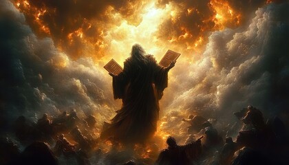 Moses Breaking the Sacred Tablets in Wrath Against Israelite Idolatry on Mount Sinai