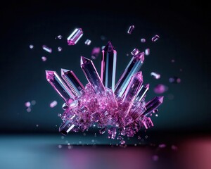 Visualization of synthetic crystals forming under high pressure, vibrant energy, Synthetic Crystals, Material Science