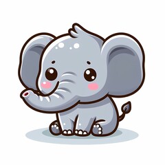 Obraz premium Cute Chibi Elephant Illustration in Flat Style on White Background