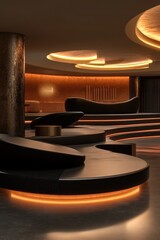 Obraz premium Futuristic Lounge with Circular Lighting Elements