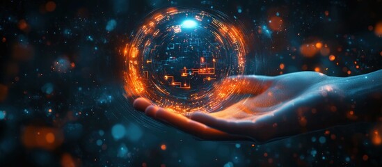 Obraz premium Futuristic Business Time Management Clock Concept with Digital Orb and Cyberpunk Elements