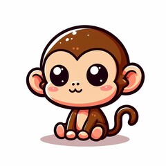 Fototapeta premium Cute Chibi Monkey Illustration in Flat Style on White Background