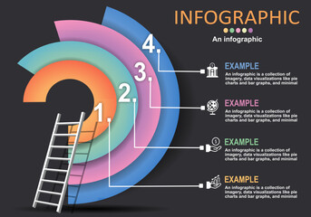 Incomplete circle infographic vector graphic element with layers showing steps for presentation, management, administration, planning, banking and management timeline and progress.
