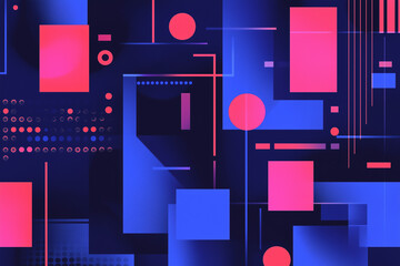 Futuristic abstract design with red and blue geometric shapes, vibrant background