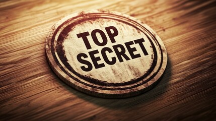 Vintage Top Secret Stamp on Wooden Background, Symbolizing Confidentiality and Discretion in Official Documents and Government Affairs