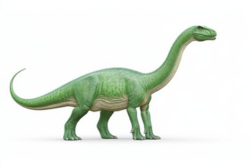 Obraz premium A realistic illustration of a green dinosaur with a long neck and tail