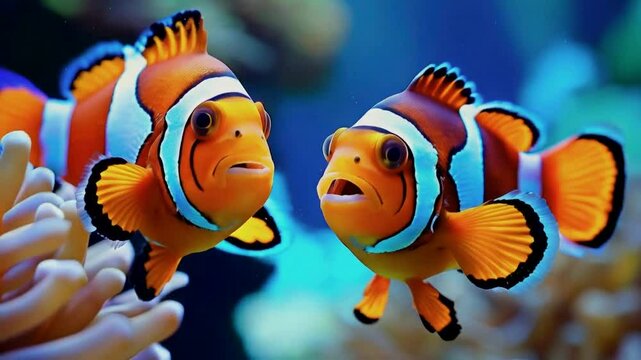 two clownfish in slow motion