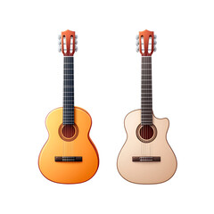 Fototapeta premium Selection of two acoustic guitars showcasing different wood finishes and designs for musicians