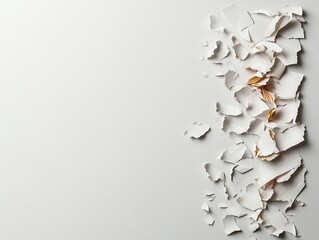 Torn sheets of paper left over after making paper art, scattered randomly on the floor