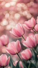 Obraz premium Pink tulips with soft bokeh background, elegant floral display. Nature and springtime beauty concept