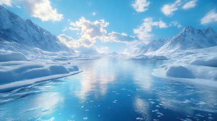 Fototapeta premium Stunning Arctic Landscape with Snow-Capped Mountains and Reflective Blue Waters Under a Clear Sky