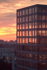 Fototapeta premium Radiant Sunset Reflection on Modern Highrise Building