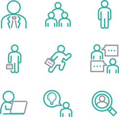 ビジネス　人物　アイコン　ピクトグラム　絵文字　ライン　線画　飾り　あしらい　イラスト素材セット