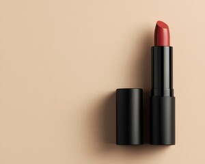 Obraz premium A fresh and simple makeup look with a natural, matte lipstick in neutral tones, perfect for an effortless beauty routine