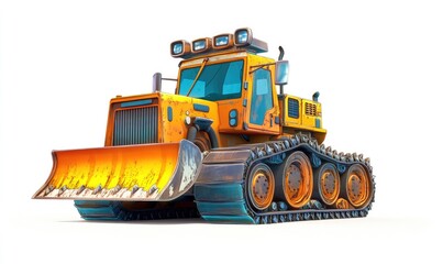 Obraz premium Powerful Bulldozer: Heavy Duty Machine Clears Path Efficiently with Tracks, Robust Design for Construction.