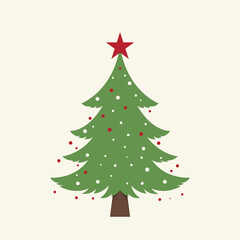 Fototapeta premium Christmas tree with red star. Vector illustration. Flat design style