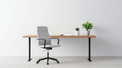 Fototapeta premium Minimalist executive desk with clean lines, only a notebook and pen, spacious office, Executive workspace, clean simplicity