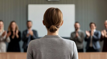 Recognition ceremony for aspiring leaders in business conference room event highlights professional setting audience perspective