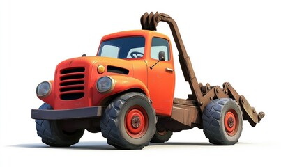 Fototapeta premium Vintage Truck with Crane Arm, Powerful Engine, Sturdy Wheels, Classic Design, Red Color, Detailed Model, Robust Construction, Heavy-Duty, Industrial Vehicle, Transportation, Retro Style
