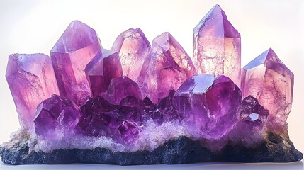 Fototapeta premium Closeup of shimmering amethyst crystals in their raw natural form with light reflecting off the deep purple facets and creating a vibrant iridescent glow
