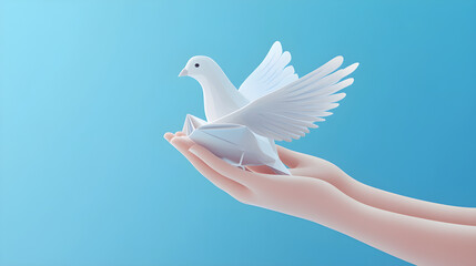 Fototapeta premium World Peaceful Day Earth with Flying White Dove on a Peaceful Blue Background Global Peace Concept