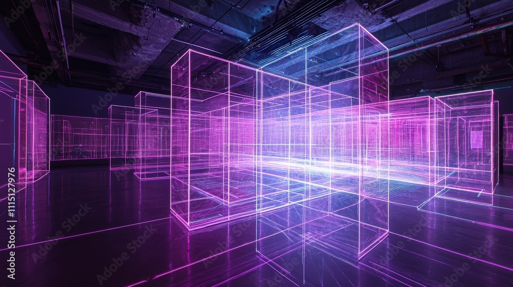 Aufkleber dynamic laser grids transcend digital art space modern gallery interactive experience futuristic des
