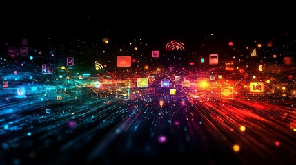 Dynamic digital data flow virtual space graphic visuals abstract