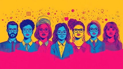 Vibrant digital art diverse team collaboration in a creative space