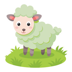 Cartoon Sheep Illustration - Cute Farm Animal on Green Pasture