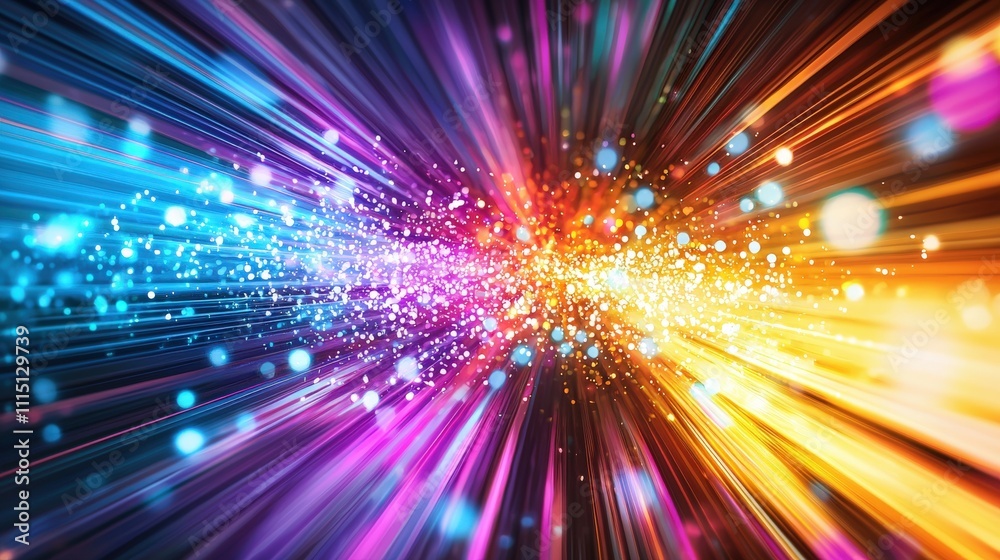 Poster Neon explosion in digital void abstract art virtual space colorful environment dynamic perspective vibrant concept