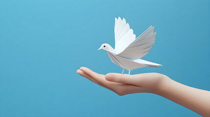 World Peaceful Day Earth with Flying White Dove on a Peaceful Blue Background Global Peace Concept