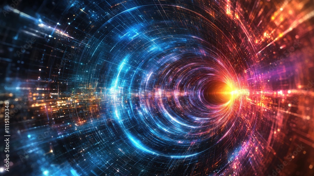 Aufkleber Digital future tunnel visualization abstract concept digital art virtual environment futuristic viewpoint for seo impact