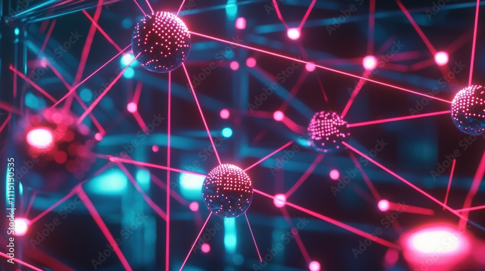 Leinwandbilder Quantum communication nodes interconnected digital realm abstract art futuristic environment close-up view technology concept