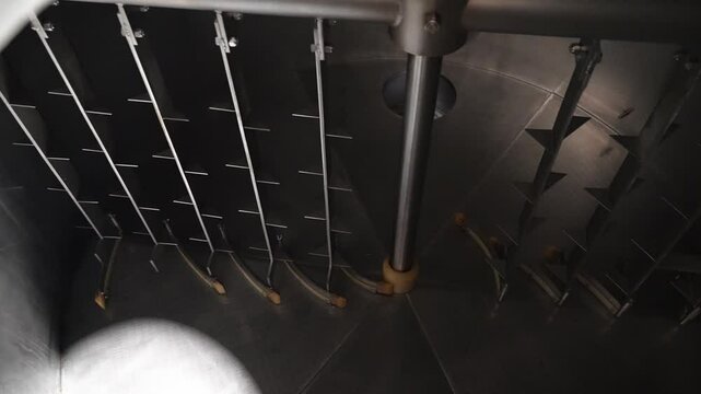 Lauter Tun Brewing Equipment In Beer Industry Plant. Tracking Shot