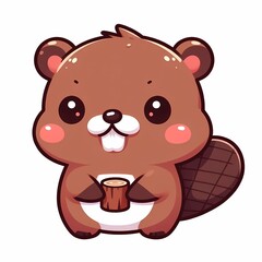 Fototapeta premium Chibi Beaver Illustration in Flat Style on White Background