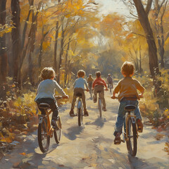 children riding bicycles