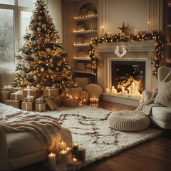 fireplace with christmas decorations