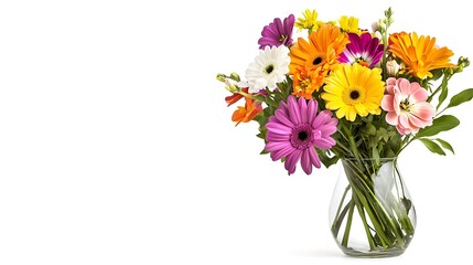 Fototapeta premium Colorful Gerbera Daisy Bouquet in Glass Vase Spring Flowers