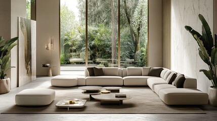 Modern minimalist style, living room design, beige sofa, chat and leisure, simple atmosphere, warm and comfortable