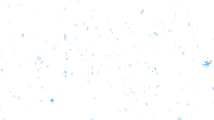 Blue snowflakes falling to the ground isolated on a transparent background, horizontal composition.