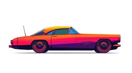 Classic Car Design:  A Vibrant, Gradient Coupe Speeds  Along a Road,  Retro Automotive Illustration, Vintage Style