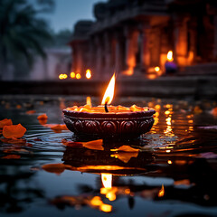 diwali
burning candle in water along with hindu kovil