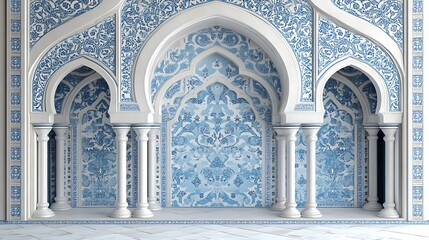 Obraz premium Intricate blue mosaic architecture historic mosque interior view