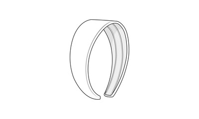 Classic Headband Technical Fashion Illustration. Headband Vector Template Illustration. Perspective View. Padded Design. White Color. CAD Mockup.