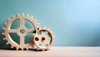 Fototapeta premium Wooden gears, precisely crafted for mechanical device, 3D illustration, woodwork, carpentry, technique.