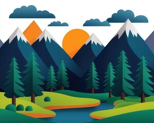 Riverbank in a remote alpine valley, surrounded by towering mountains and pine forests, serene landscape