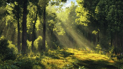 Fototapeta premium Sunlight Beams Through the Forest