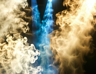 Abstract Smoke Art Blue and Gold Swirls Dramatic Lighting Background Texture