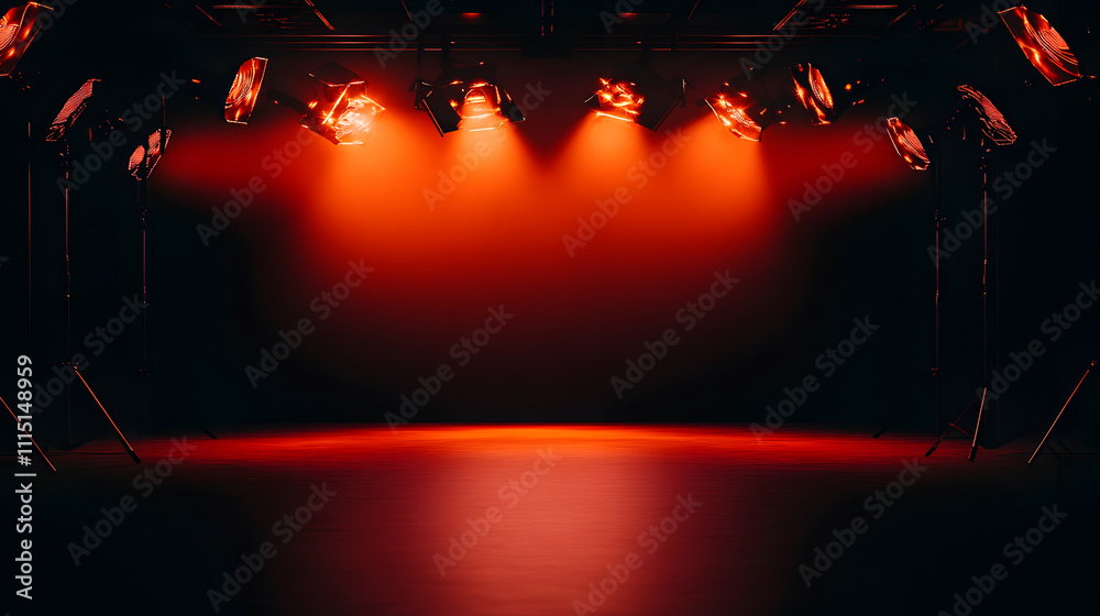 Aufkleber the image features a dimly lit stage with bright red lights, creating an atmospheric setting ideal f